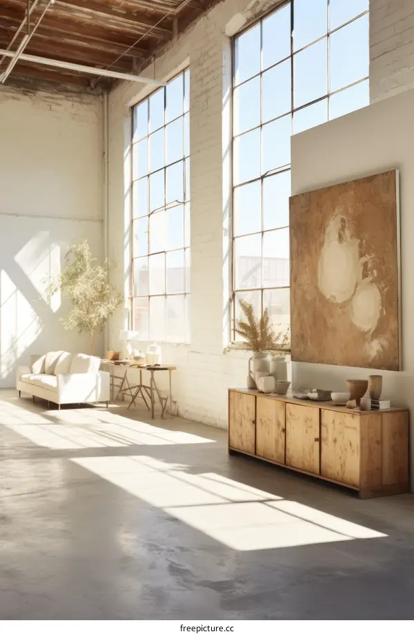 Bright and Airy Studio Apartment with Large Windows and a Neutral Color Palette