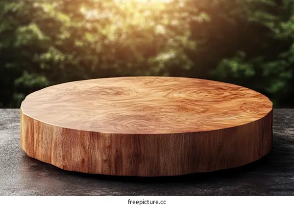 Wooden Cutting Board Display Against Nature Background
