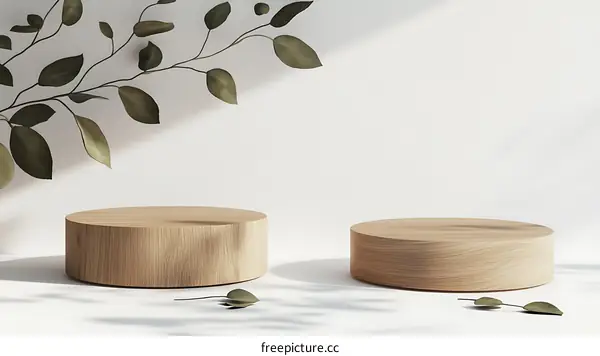 Wooden Display Podium with Natural Greenery Background