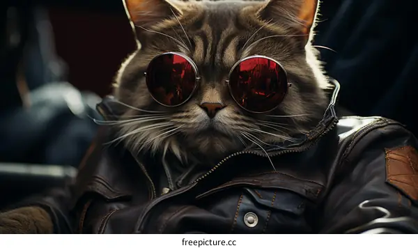 Cool cat wearing sunglasses and a leather jacket