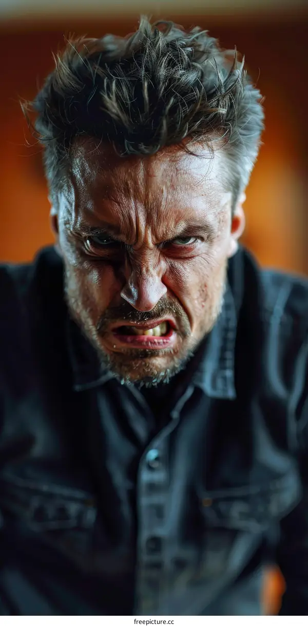 Angry Caucasian Man Close-up Portrait