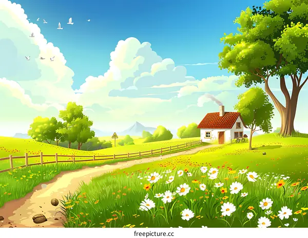 Small House in a Field of Flowers