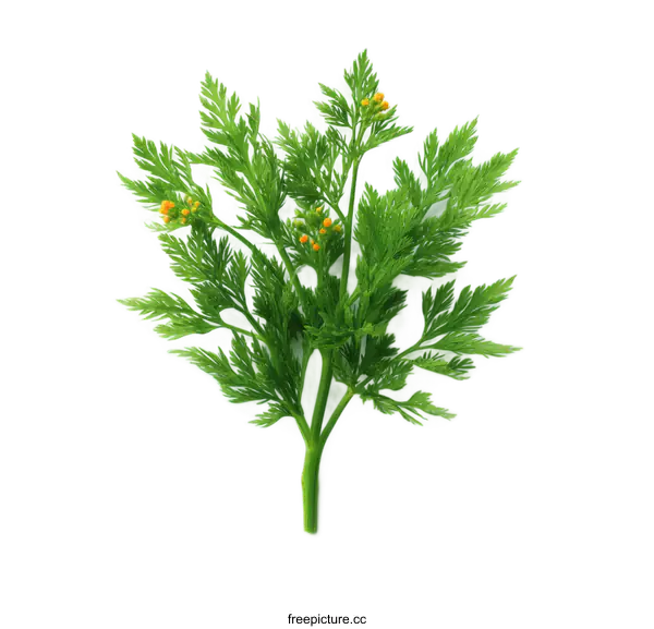 [Transparent Background PNG]Fresh Green Herb Branch with Tiny Yellow Flowers