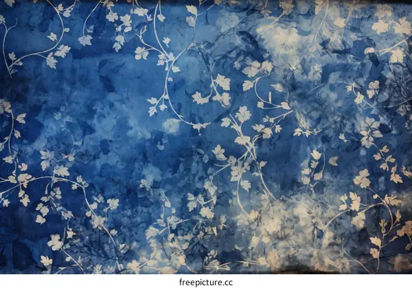 Blue and white batik with floral pattern