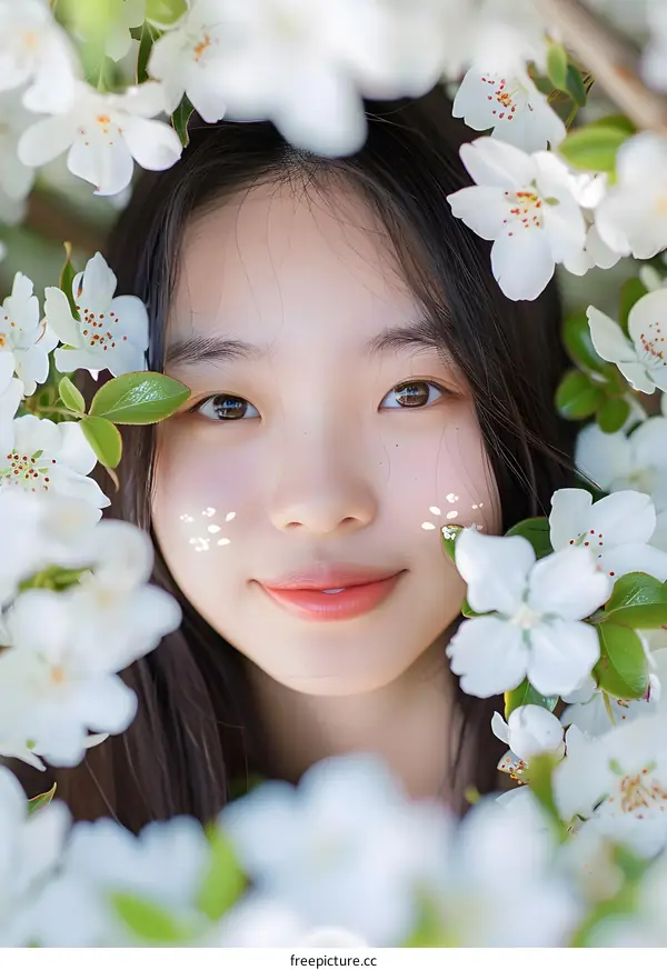 Young Woman with Flowers Around Her Face