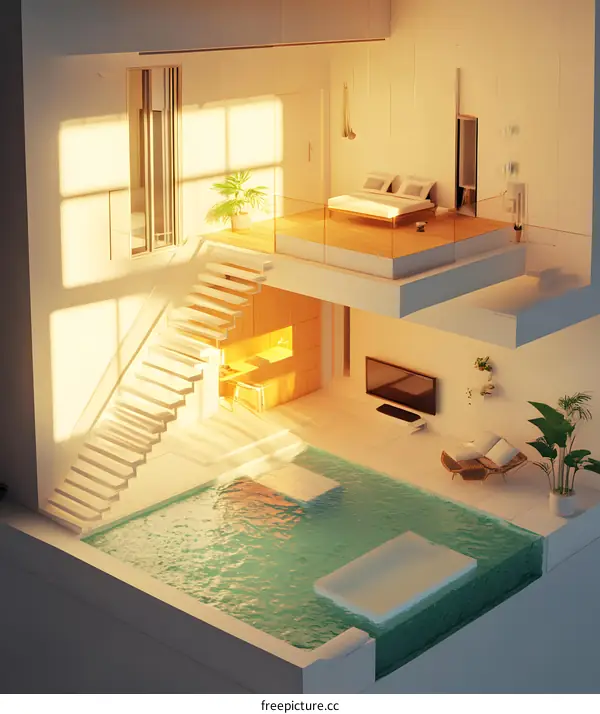 Minimalist House with Indoor Pool and Staircase
