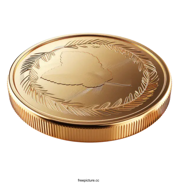 [Transparent Background PNG]Golden Coin with Laurel Wreath