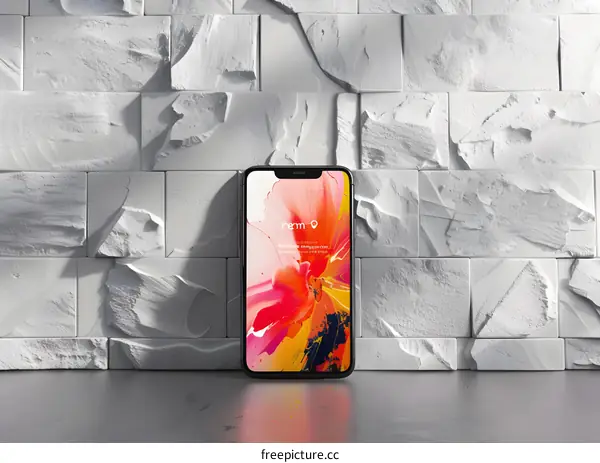 Mobile Phone Mockup With White Wall Background