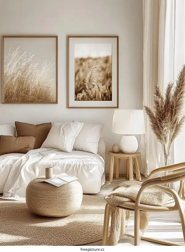 Rustic Beige Interior with Artwork