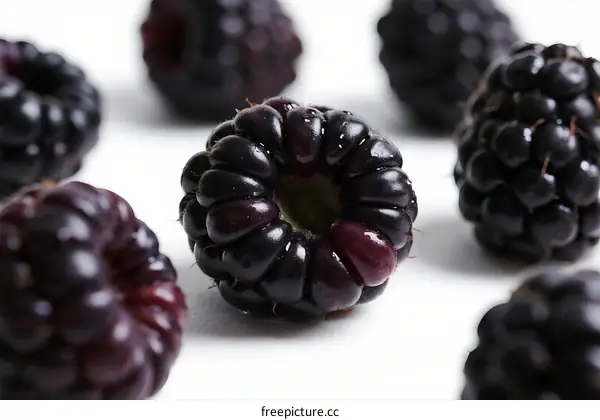 Fresh Ripe Blackberries on White Background Close Up View