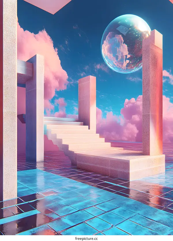 Abstract Surreal 3D Stairway to Heaven