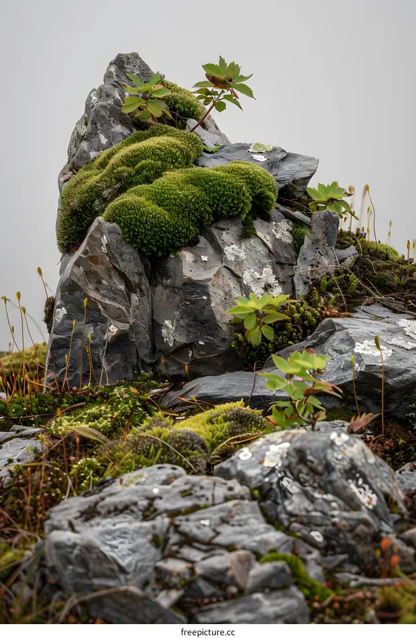 Green Moss Growing on Rocks in Nature