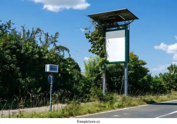 Blank Billboard with Green Vines on a Rural Road