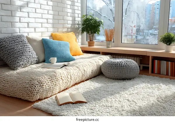 Cozy Winter Reading Nook with Knitted Furniture