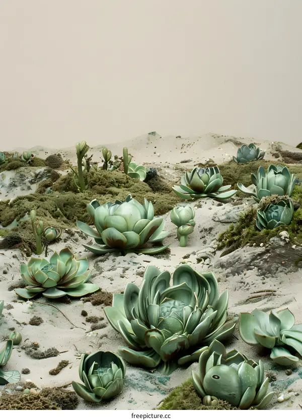 Close Up of Green Succulents on Sand