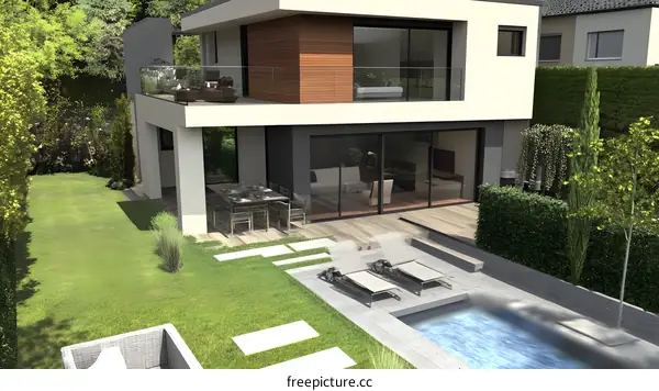 Modern House with Swimming Pool and Patio