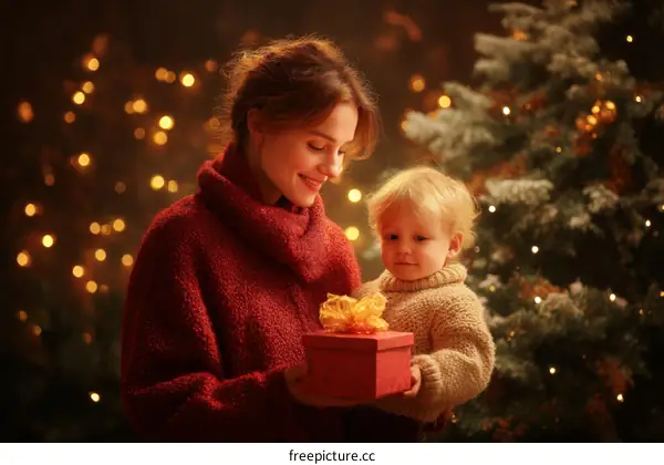 Christmas Celebration with Mother and Child