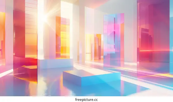 Surreal Geometry and Iridescent Reflections in an Empty Space