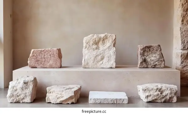 Raw Stone Blocks Displayed on a Modern Pedestal