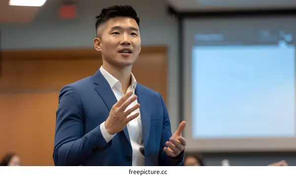 Asian Businessman Giving a Presentation