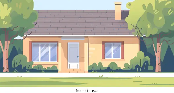 Front View of a Yellow Suburban House