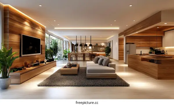 Modern Wooden Interior Living Room Design