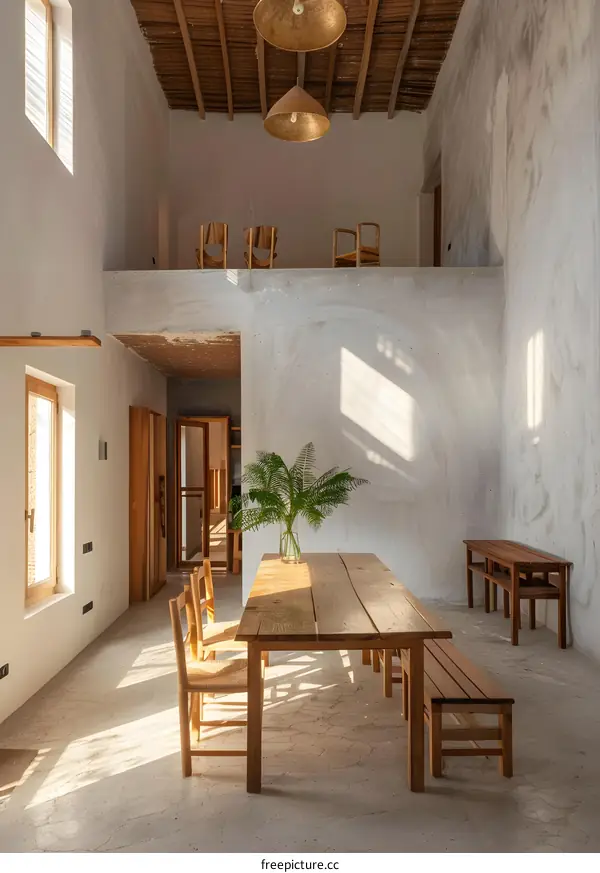 Modern Interior Design with Wooden Table and Chairs in a White Room