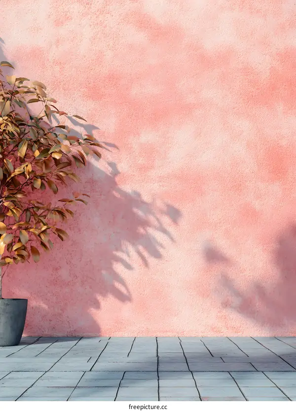 Minimalist Pink Wall With Plant Shadow