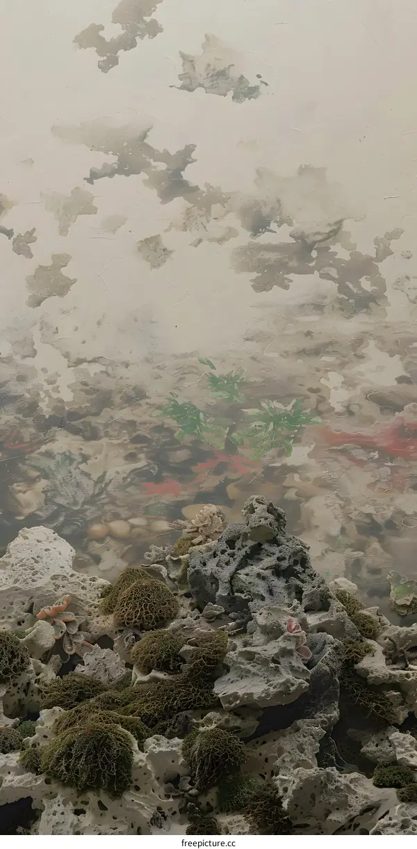 Abstract Watercolor Painting of Rocks and Moss