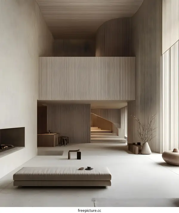 Modern Minimalist Interior Design With Wooden Panels And A Large Window