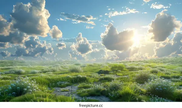 Vast Grassland Panorama under Expansive Skies