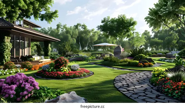 A beautiful house in a lush garden