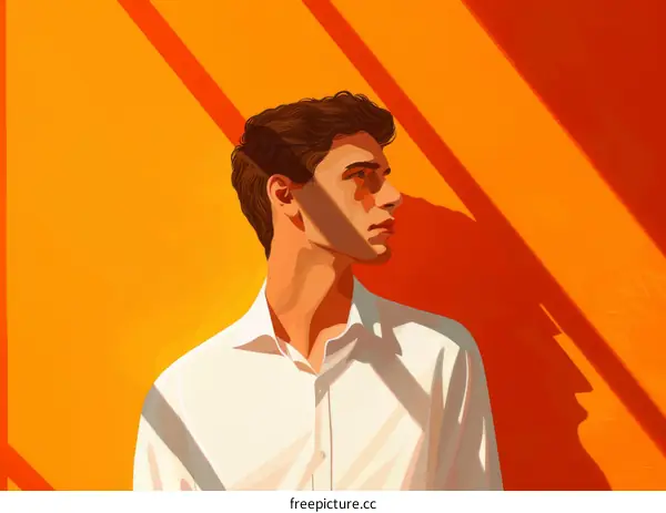 Illustration of a young man standing in front of an orange background