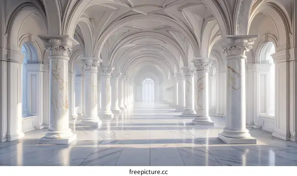 Elegant White Marble Colonnade Hallway