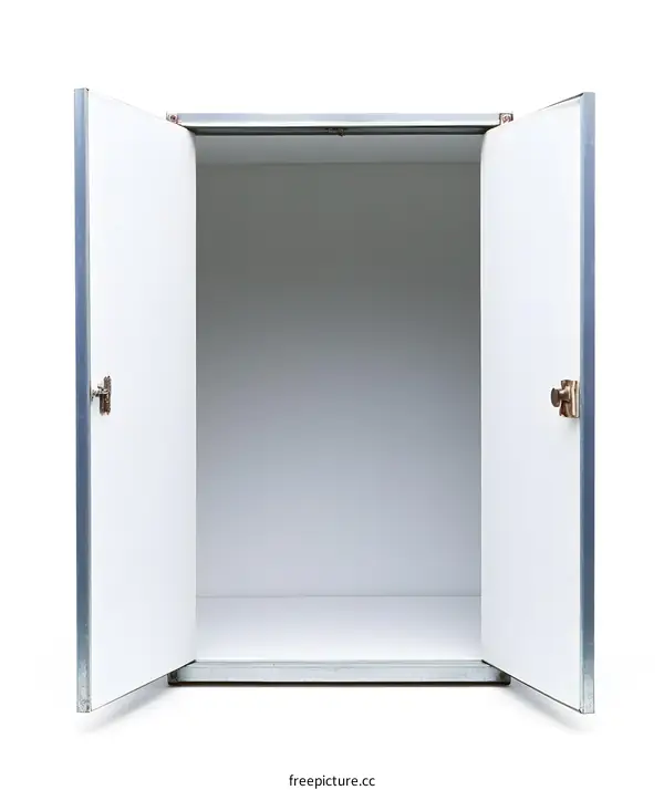 Open Metal Cabinet with White Interior