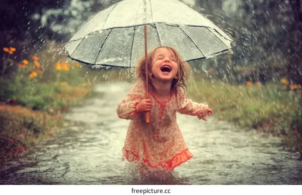 A Little Girl Having Fun in the Rain