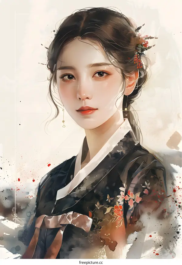 Portrait of a young woman in traditional Korean dress