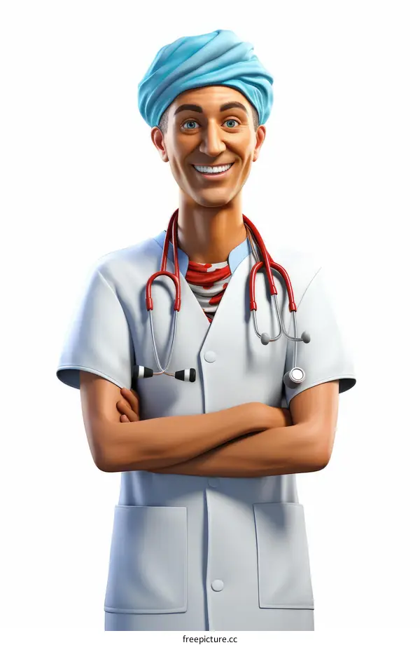 Illustration of a smiling doctor wearing a blue turban