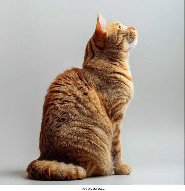Cute Ginger Cat Sitting and Looking Up