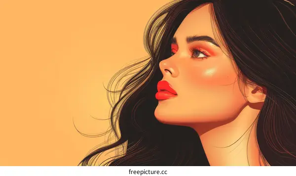 portrait of a beautiful woman with long dark hair flowing in the wind