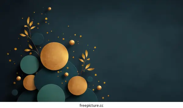 Abstract Geometric Design with Golden Circles and Teal Background