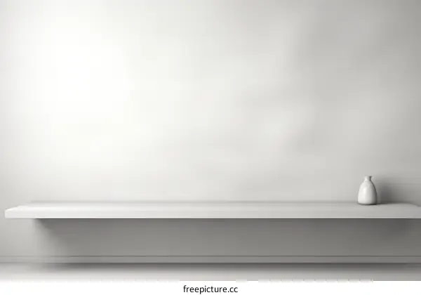 3D rendering of a white shelf with a white vase on it