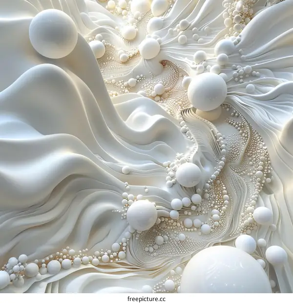 Abstract White 3D Fabric Design with Pearls