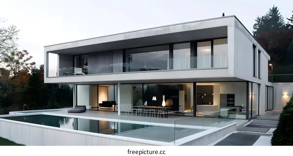 Modern House with Swimming Pool and Large Windows