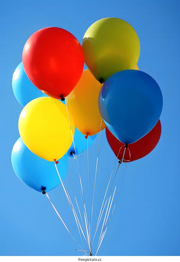 Colorful Balloons Floating in Blue Sky