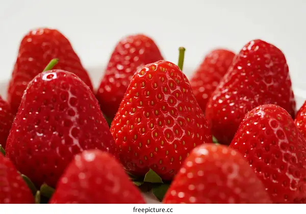 Fresh Red Strawberries Arranged in a Group