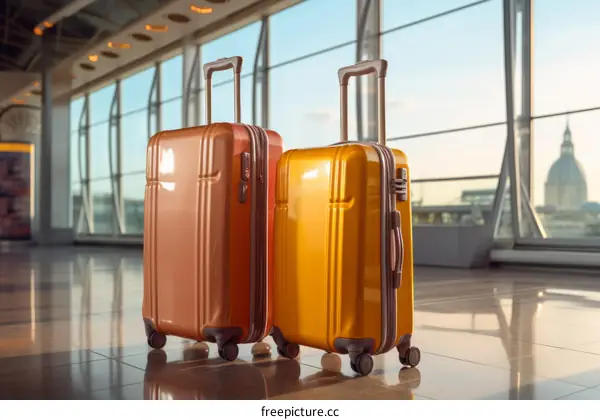 Two suitcases in an airport