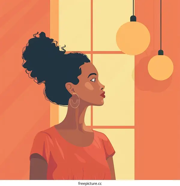 A thoughtful black woman looking out the window