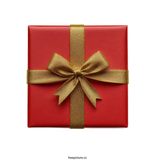 [Transparent Background PNG]Red Gift Box with Gold Ribbon and Bow