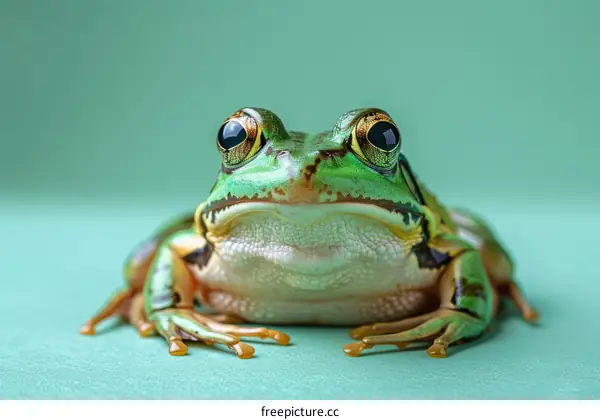 A Green Frog Posing on a Green Background